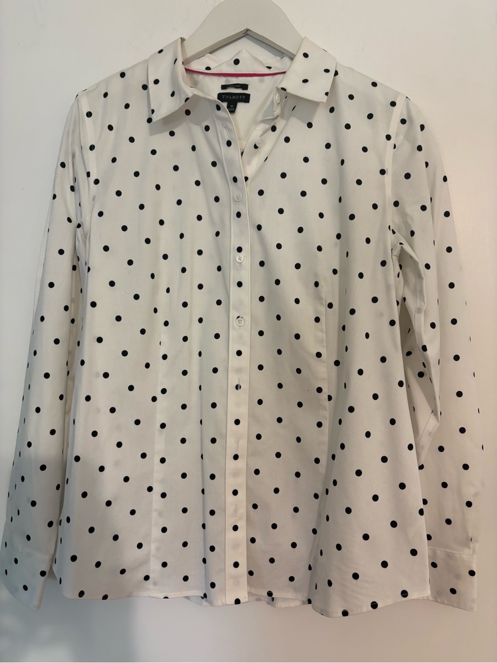 Talbots White Shirt with Black Polka Dots